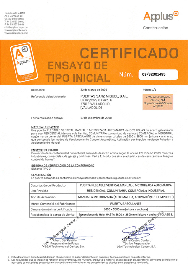 Certificado Ensayo_ puerta plegable vertical_residencial